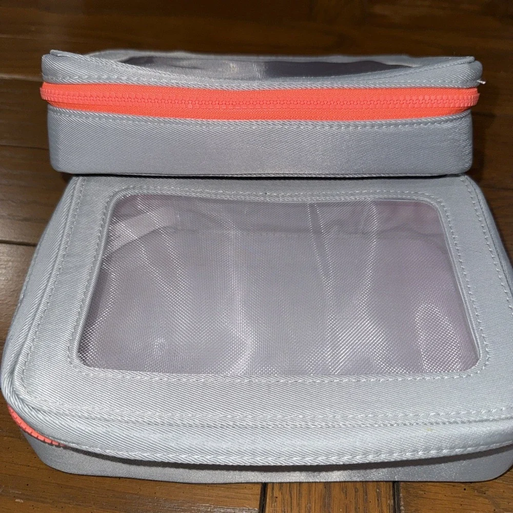 Flyte.70 Makeup Bag Gray/Orange Cosmetic Bag Travel Beauty New Mesh Top Lot Of 2